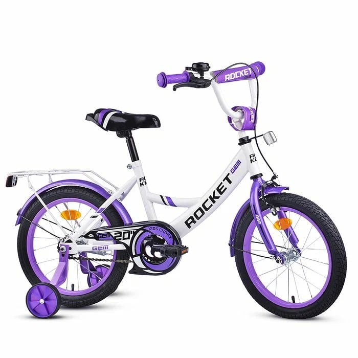 Велосипед детский с доп колесами Rocket Gem 20" цвет бело-фиолетовый