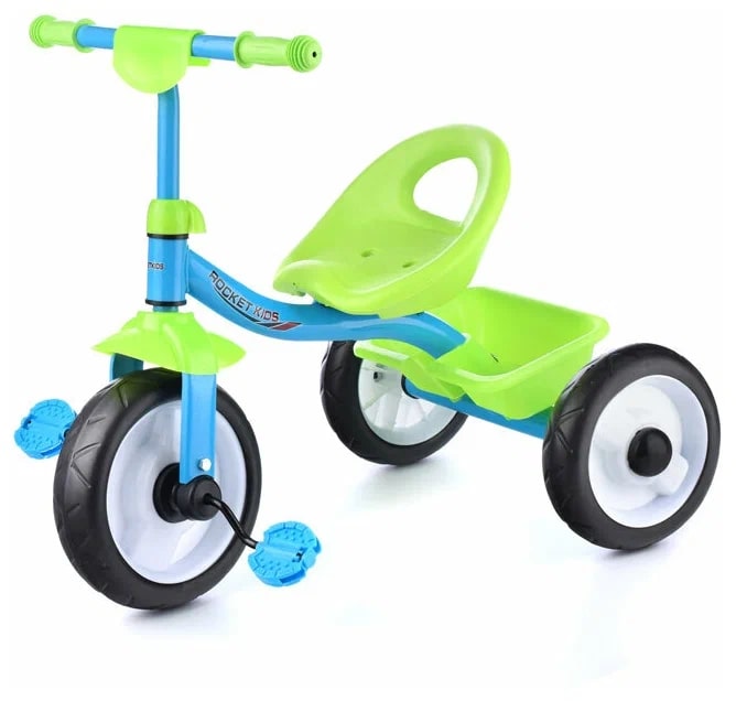 Велосипед трехколесный Rocket  ( Колеса EVO, пластиковая корзина ) цвет : зелёно-голубой