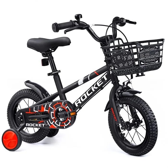 Велосипед детский с доп колесами 12" Rocket 100, цвет черный