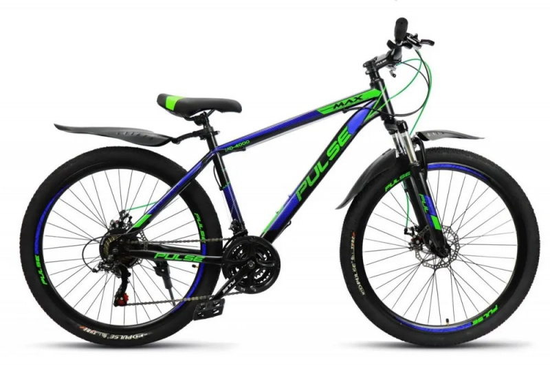 Велосипед Pulse MD-4000  26" 21 ск. сталь, рост 17" Черный / зеленый / синий