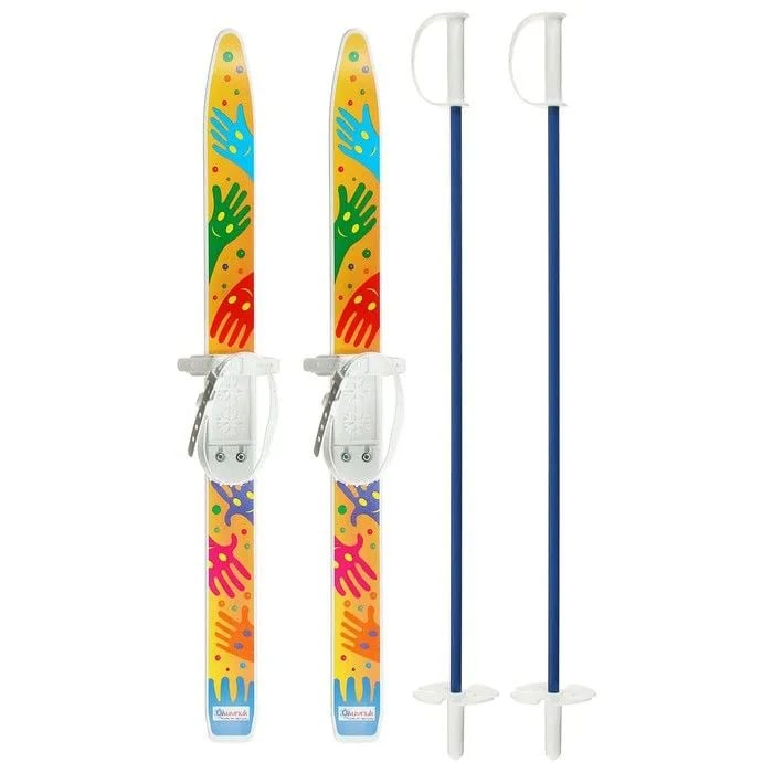 Лыжи детские "Лыжики пыжики" принт "ручки" с палками (75 см)