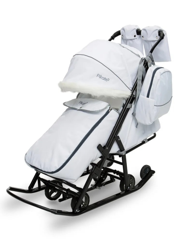 Санки-коляска с бампером, детские, зимние на колесах Pikate "Арктик" белый