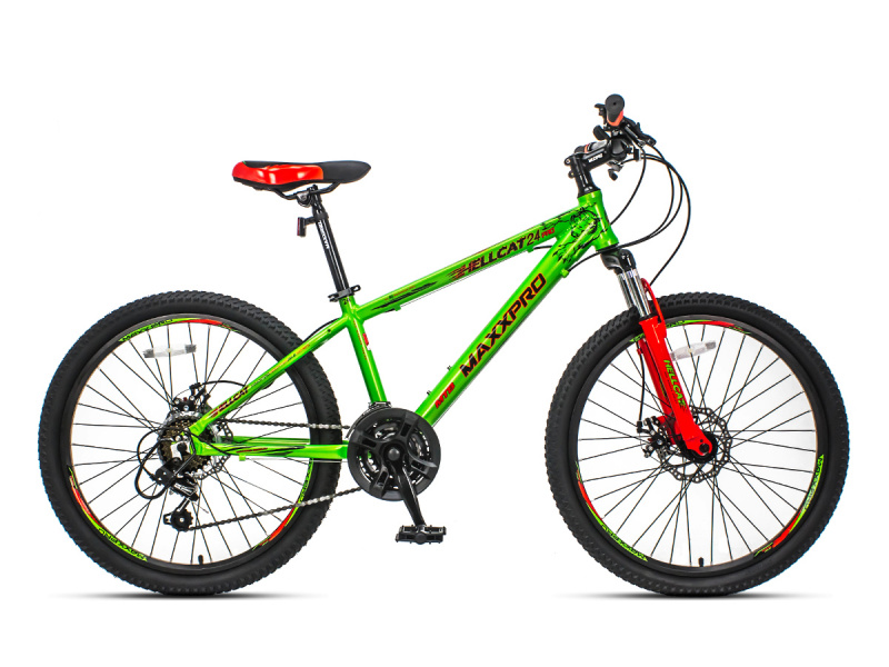 Горный Велосипед MaxxPro HELLCAT 24, 24", Рама:13",алюминий Зелено-красный