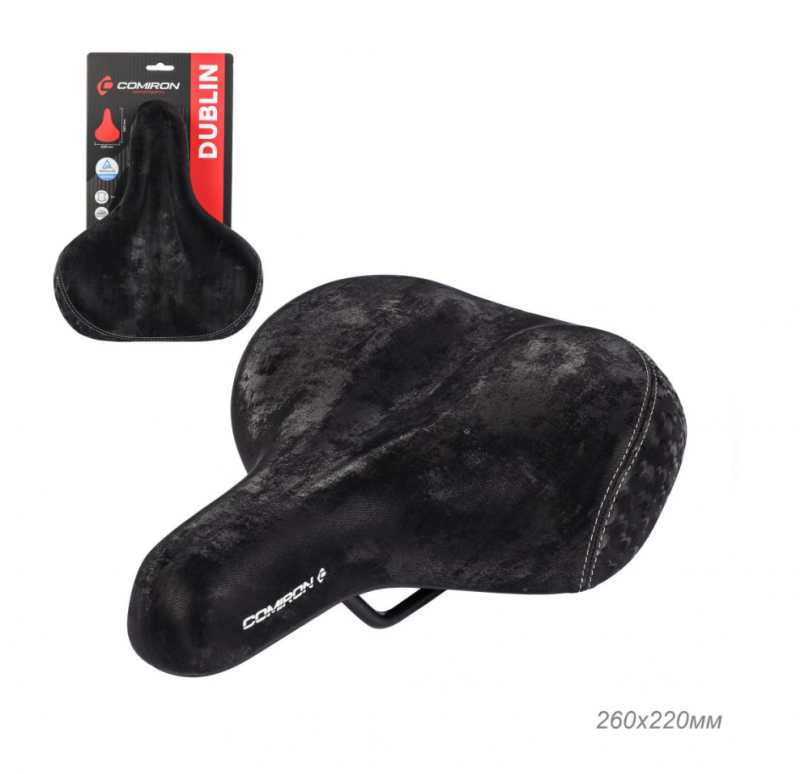 Седло велосипедное комфортное COMIRON DUBLIN C106-Bl 260x220, Эластомер, Цвет: Черный
