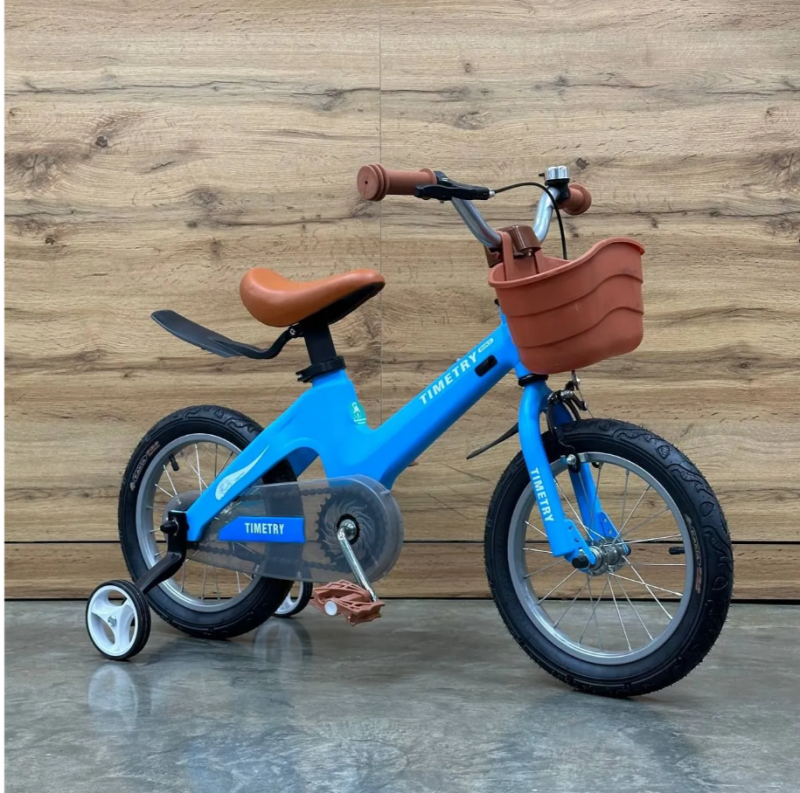Велосипед детский с доп колесами (М) Time Try  18" TT5004 рама Магний цвет голубой