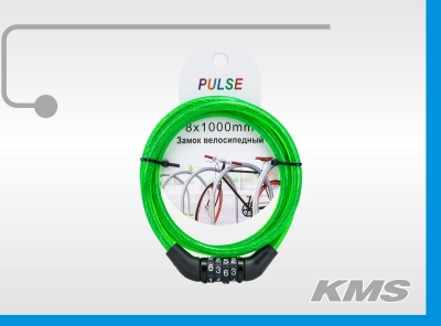 Велозамок "Pulse", трос 8*1000, кодовый, цвета в ассортименте