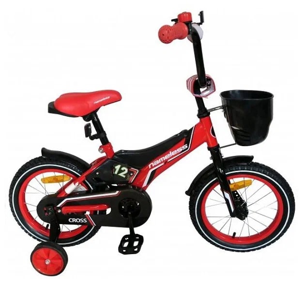Велосипед детский c доп колесами 12" Nameless CROSS, черный/красный	