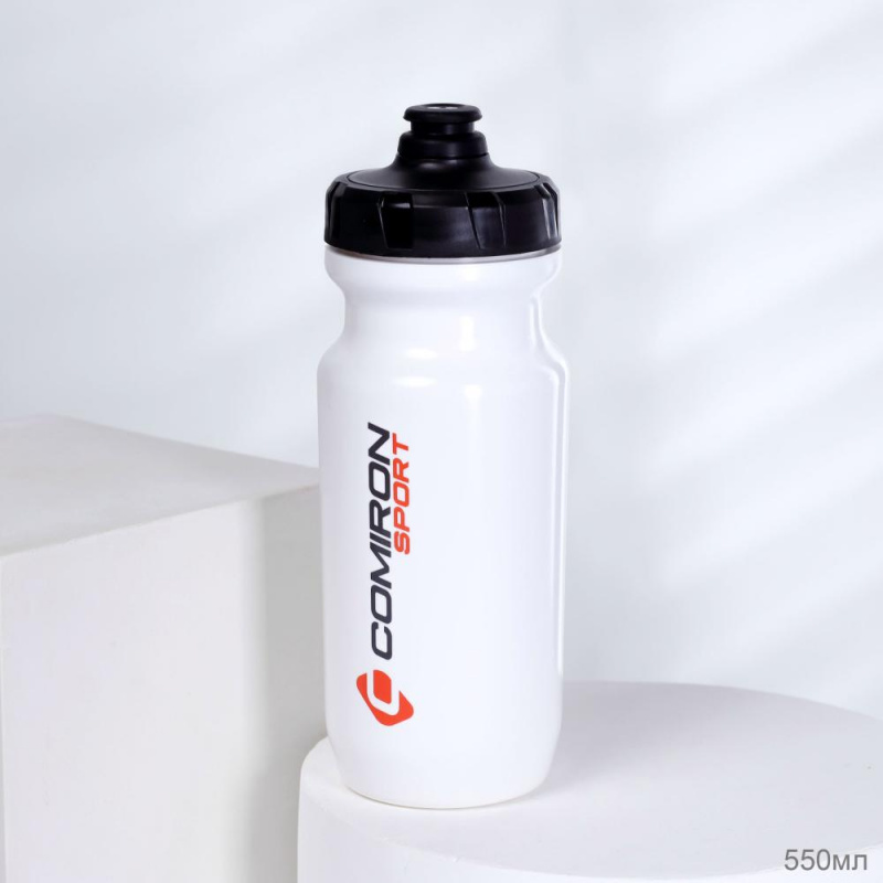 Бутылка велосипедная COMIRON RACE1 550ml / пищевой PP / Силиконовый клапан + уплотнитель / цвет Whit