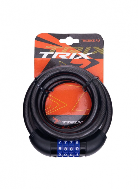 Замок велосипедный TRIX, трос стальной, кодовый 12×1500мм, в пластиковой оболочке, черный