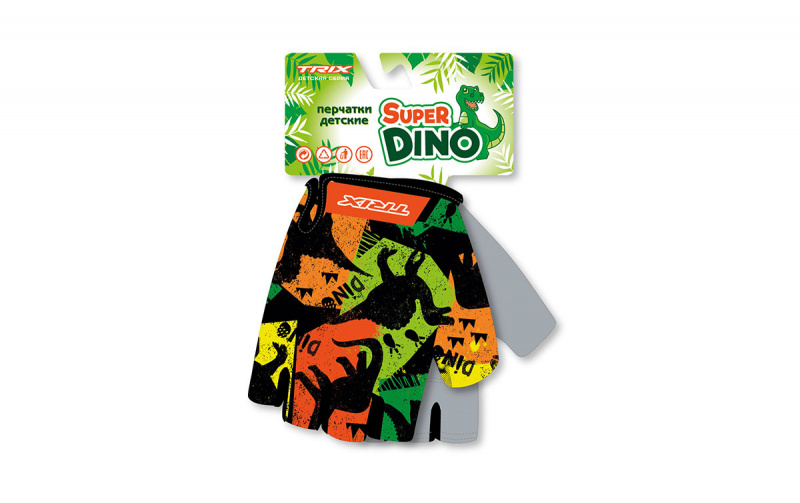 Перчатки TRIX Nw Super Dino детск., 6XS гелев. вставки лайкра/искусств. замша, антискользящие