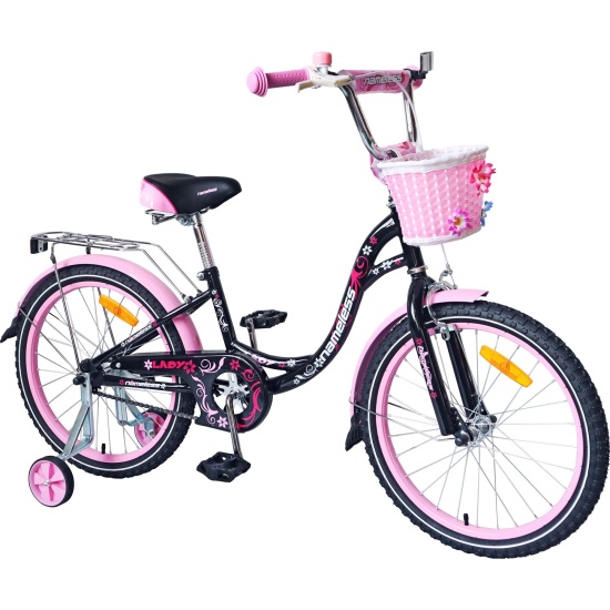 Велосипед детский с доп колесами Nameless Lady 20", черно-розовый