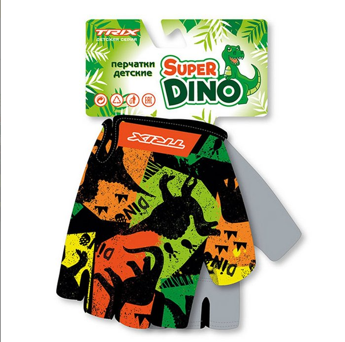 Перчатки велосипедные TRIX Super Dino 5XS, гелев. вставки, дышащая лайкра/искусств. 