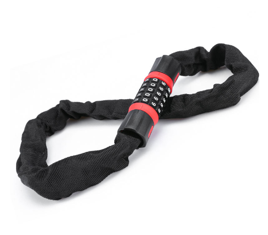 Замок кодовый R-LOCK CHAIN, 5 разрядов, 1200мм, стальная цепь, толщина металла 6 мм, чёрно-красный.