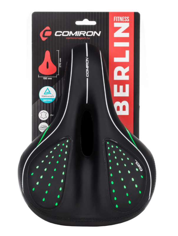 Седло велосипедное гелевое комфортное COMIRON BERLIN FITNESS C014 270X195 Эластомер,с принтом,Чёрн-з