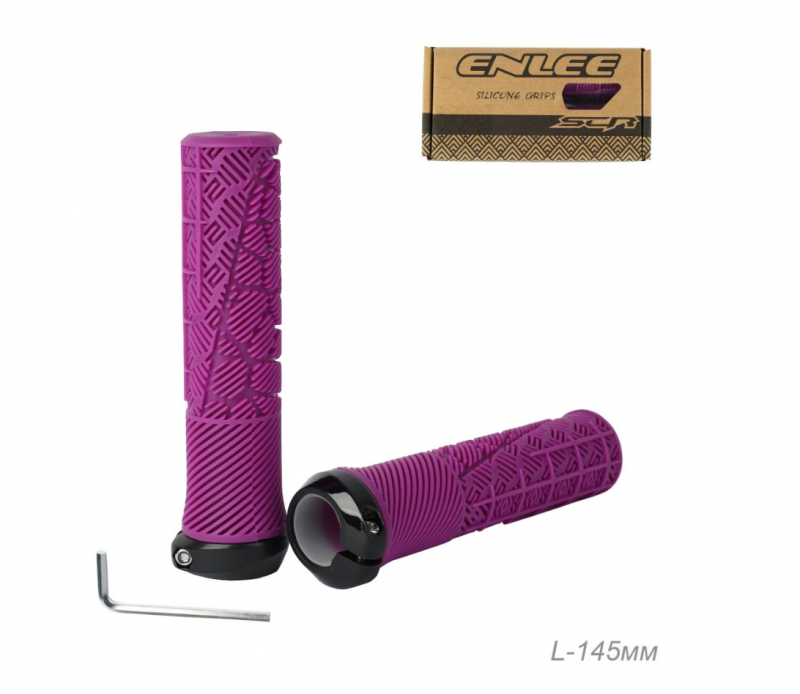 Грипсы 145 мм, ENLEE с PC струбцинами, Эргономичные, Ультрамягкие, Цвет: Purple