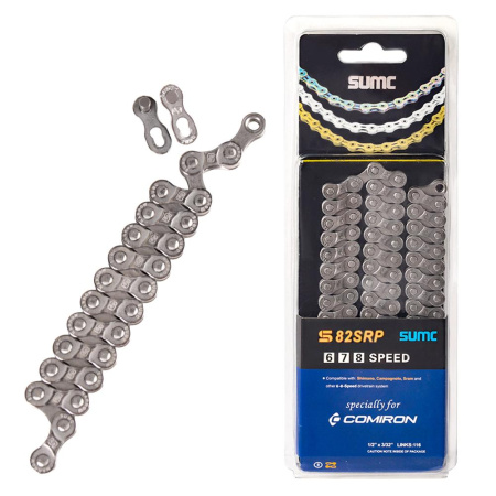 Велосипедная цепь SUMC 8 speed S82SRP 1/2"x3/32"116L супер антикоррозионная защита 800 часов ГОСТ