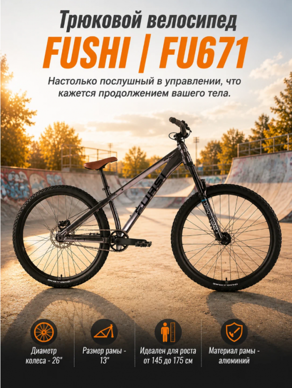 Велосипед трюковой MTB Time Try Fushi 26" FU671  рама 13 алюминий черный