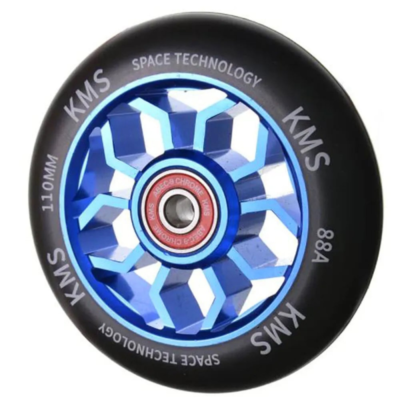 Колесо для трюковых самокатов синий, (форма - медуза),100мм, алюминиевый, с подшипниками 