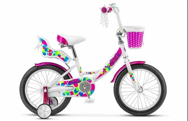 Велосипед детский с доп колесами Stels Echo 16" V020 ( 9,5 белый/розовый) 