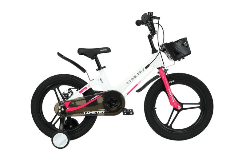 Велосипед (М) детский с доп колесами Time Try  18" TT5007 на литых магниевых дисках белый