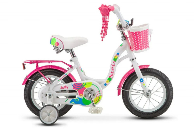 Велосипед детский с доп колесами STELS Jolly 12" V010 8" бело / розовый