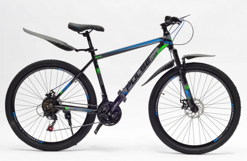 Велосипед Пульс Лайт 26" MD4400 рама 17  (26" 21 ск., алюм) черный/синий/зеленый	