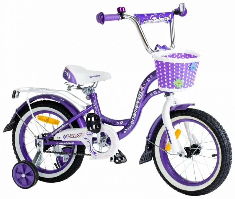 Велосипед детский с доп колесами Nameless Lady 14", фиолетовый
