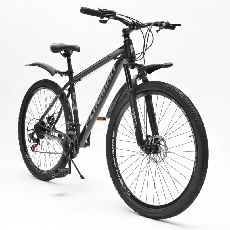 Горный велосипед FLAGMAN, скоростной, дисковые тормоза, 29",рама 19" , 21 скорость,сталь черно-серый
