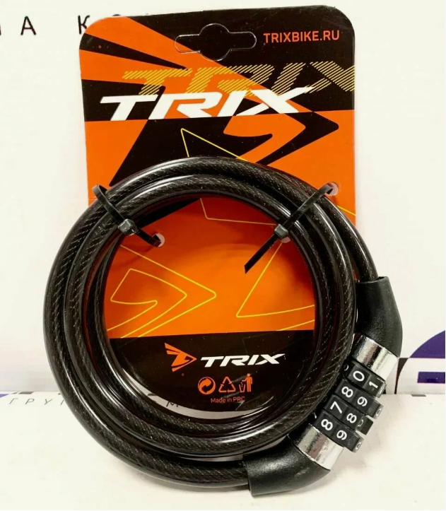 Замок противоугонный TRIX трос, кодовый  8х1200мм, пластиковая оплетка, черный