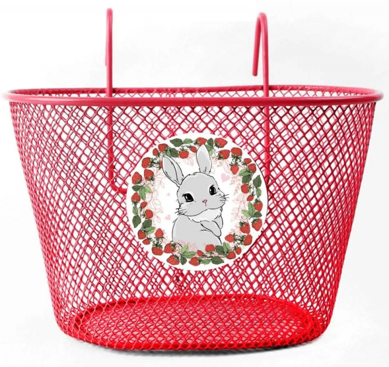 Корзинка на самокат или детский велосипед стальная, Bunny, 240x150x150мм, красная