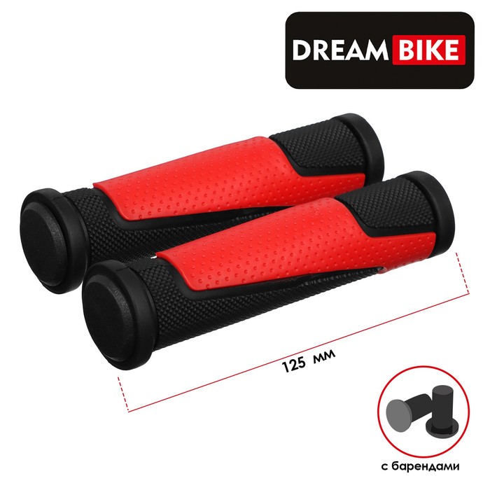 Грипсы 125 мм, Dream Bike, с барендами, посадочный диаметр 22,2 мм, цвет чёрный/красный