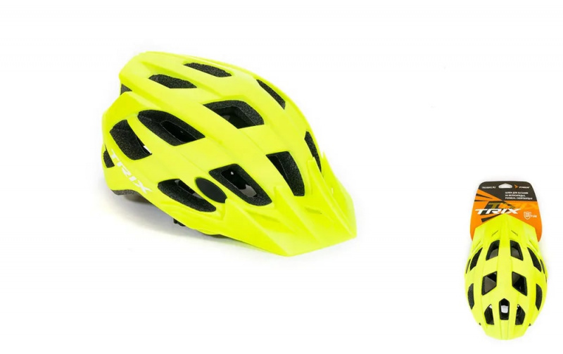 Шлем вело TRIX, кросс-кантри, 22 отверстия, регулировка обхвата, размер: M 57-58см,неоновый желтый