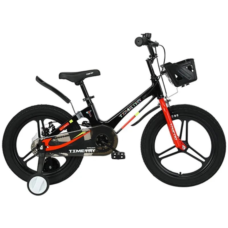 Велосипед (М) детский с доп колесами Time Try  16" TT5006 на литых магниевых дисках черно-красный