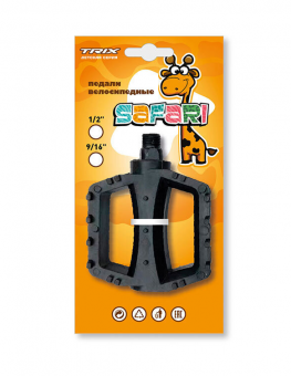 Педали детские TRIX Safari, пластиковые, 100x80мм, резьба 1/2", с шипами, черные	