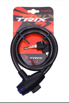 Замок велосипедный TRIX, трос стальной, с ключами 10×1000мм, в пластиковой оболочке, черный	