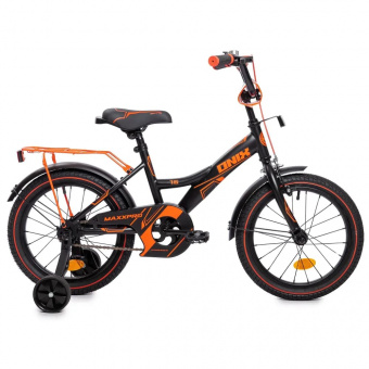 Велосипед детский с доп колесами MaxxPro ONIX 16" (N16-1 черно-оранжевый)