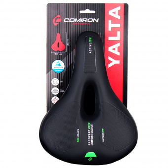 Седло велосипедное комфортное COMIRON YALTA C036 255x190, Технологии: ED, Чёрный+Зелёный