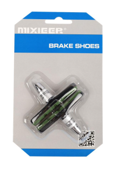 Колодки MIXIEER MX-BS128 для V-brake, 70MM, чёрные/зеленые, с креплением, 1 пара