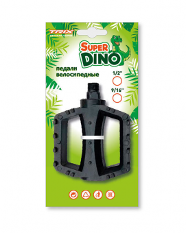 Педали детские TRIX Super Dino, пластиковые, 100x80мм, резьба 9/16", с шипами, черные 