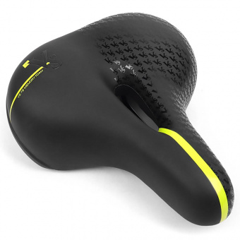 Седло комфортное, 250*200мм,с отверстием, черное, надпись зеленым, Vinca Sport