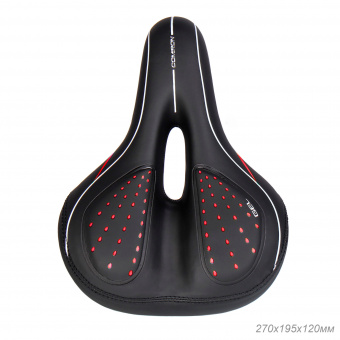 Седло велосипедное гелевое комфортное COMIRON BERLIN FITNESS C014 270X195, Чёрный+Красный