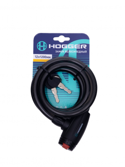 Замок велосипедный HOGGER, трос стальной, с ключами, 12×1200мм, в пластиковой оболочке, черный	