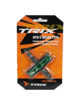 Колодки тормозные TRIX, для V-br, 70мм, резьбовые, с шайбами и гайками, комплект -2шт., черно-зелёны
