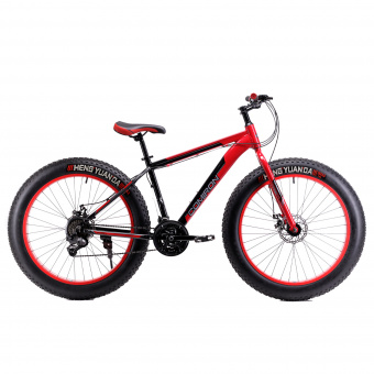 Велосипед фэт-байк 26"x4" рама 17" 24sp COMIRON "CHUBBY" 2023, ригидная вилка/ Чёрный красный