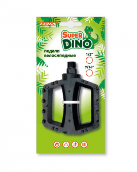 Педали детские TRIX Super Dino, пластиковые, 100x80мм, резьба 1/2", с шипами, черные	