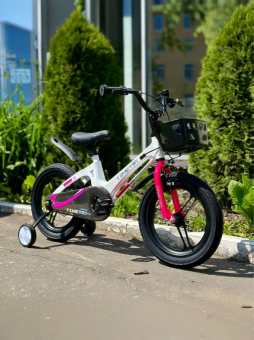 Велосипед (М) детский с доп колесами Time Try  18" TT5007 на литых магниевых дисках белый