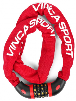 Замок вел.кодовый- цепь 6*1000мм, красная оплетка, инд.уп. Vinca Sport	