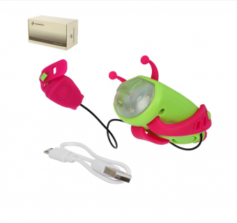 Фонарь передний детский COMIRON "JUMPER", свет LED 60lm аккум 400 mAh, сигнал 120 зелёный