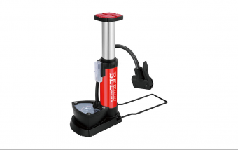 Насос BEE PUMP ножной, со шлангом, под ниппель AV/FV, с манометром, 1 балон, черно-красный