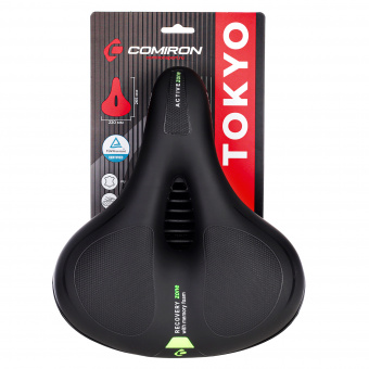 Седло велосипедное комфортное COMIRON TOKYO C012 265x220, , Цвет: Чёрный+:Желтый
